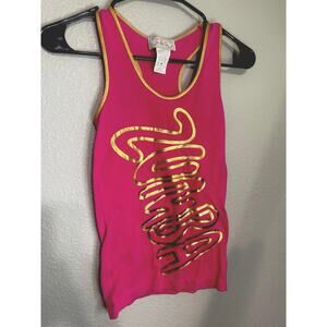 Zumba F&F razorback Hot Pink/Gold Tank One Size(Fits XS/S) GYM Workout graphic